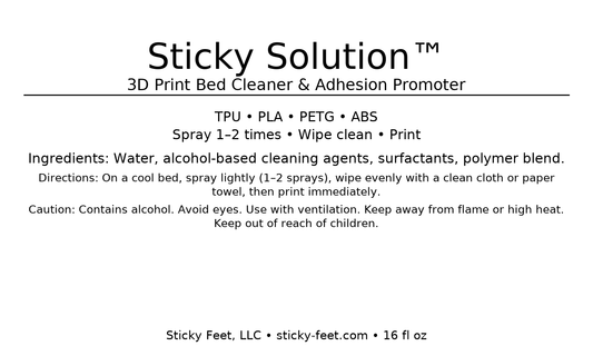 Sticky Solution™ – Cleaner and Adhesion Promoter, All-in-One for 3D Printers